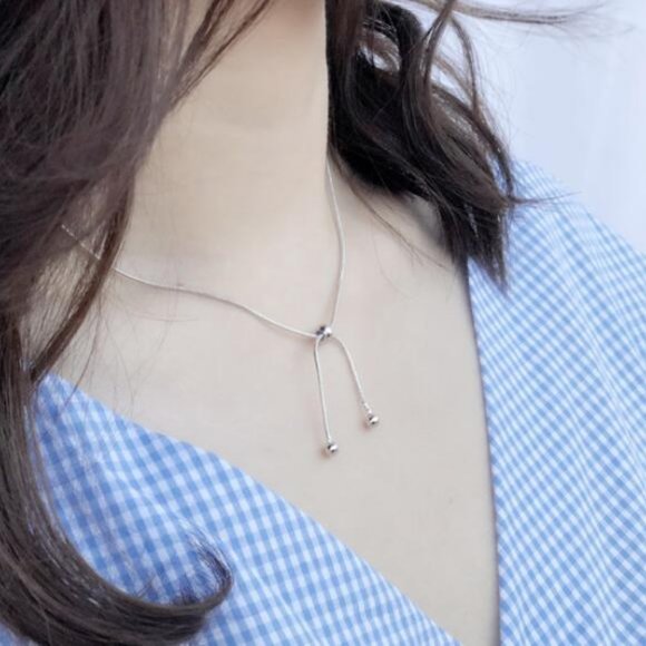 925 Silver Snake Chain Adjustable Bead Necklace - Picture 4 of 8